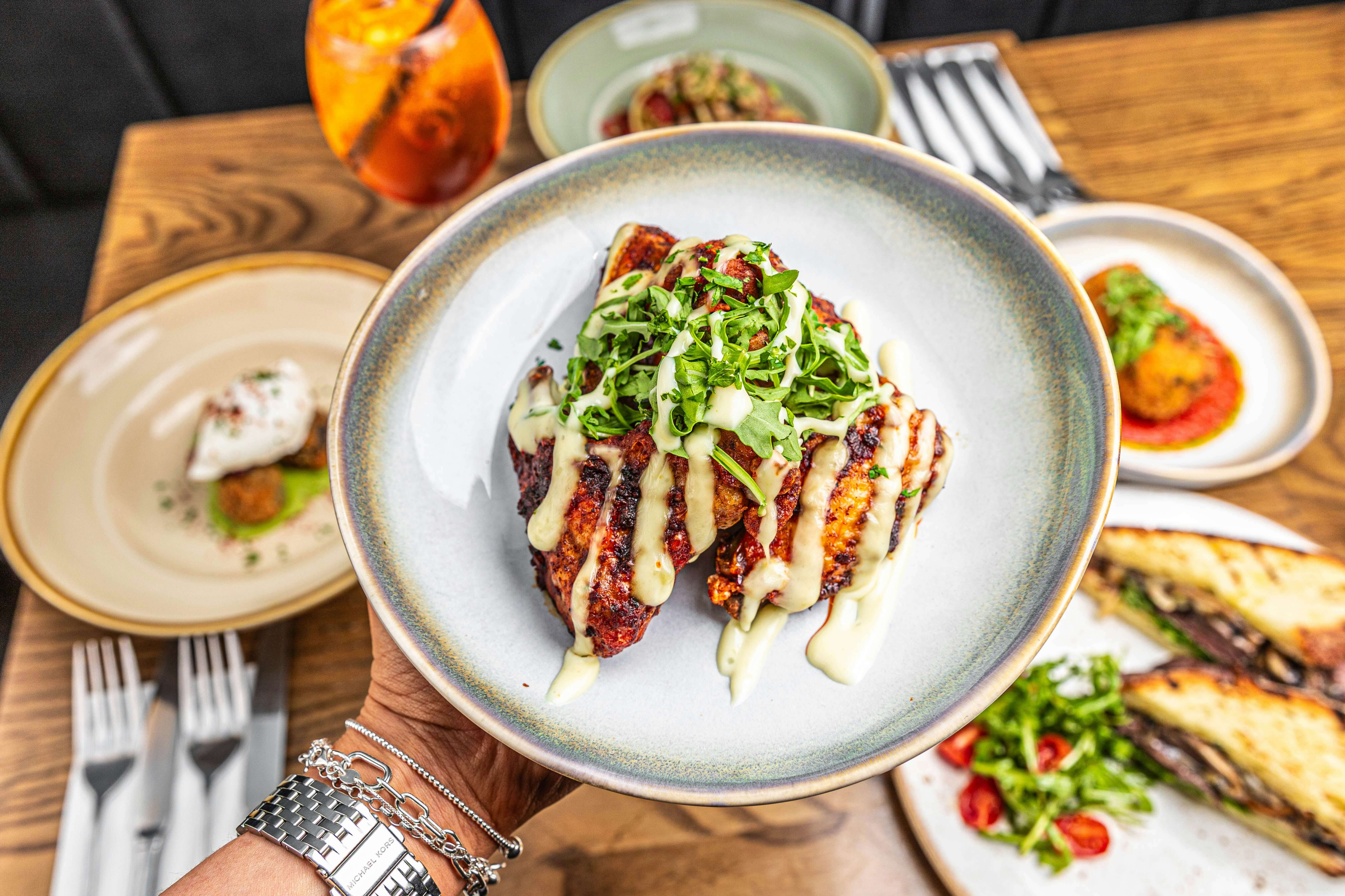 a plate of food in a restaurant
